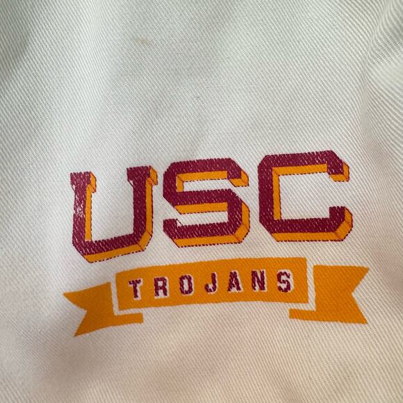 Vintage 70s-80s USC Trojans dolphin hem shorts J.J. MacIntyre white gold red SzM - Picture 3 of 8